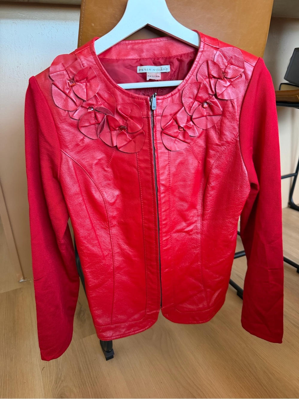 Vintage Peter Nygard Red Floral Appliqué Zip-Front Jacket